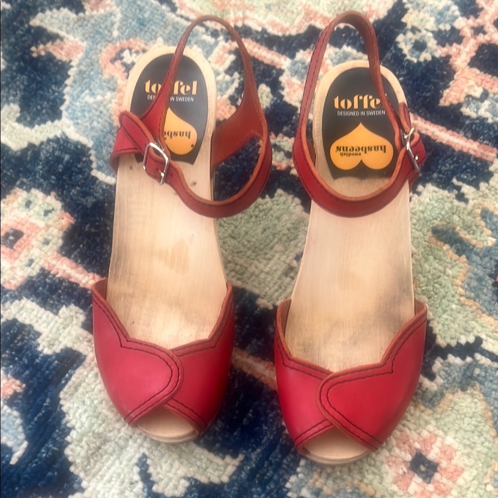 Lotta From Stockholm Red Leather Mules & Clogs